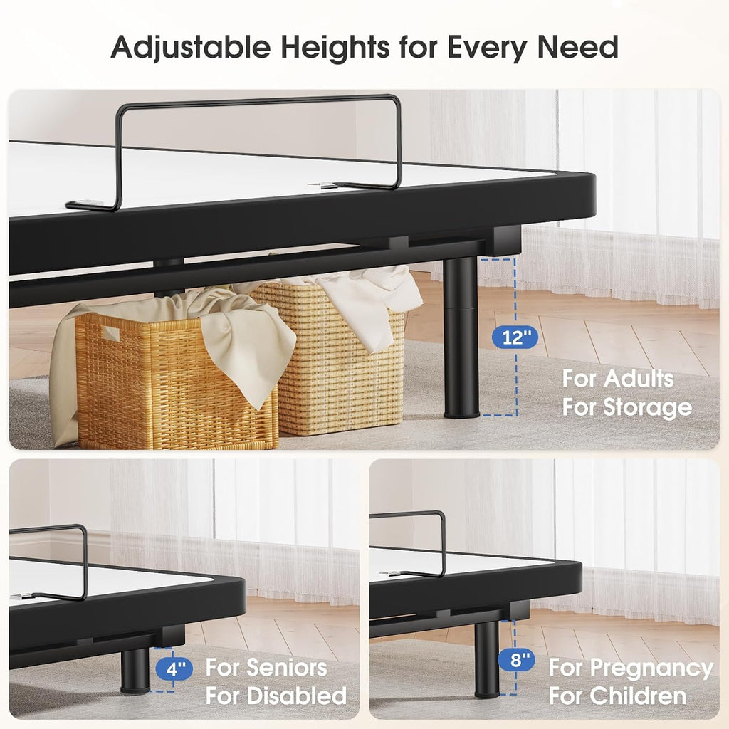 Adjustable Bed Frame Queen with Massage, Ergonomic Head & Foot Incline - Luxury Zero Gravity Electric Base with 4 USB