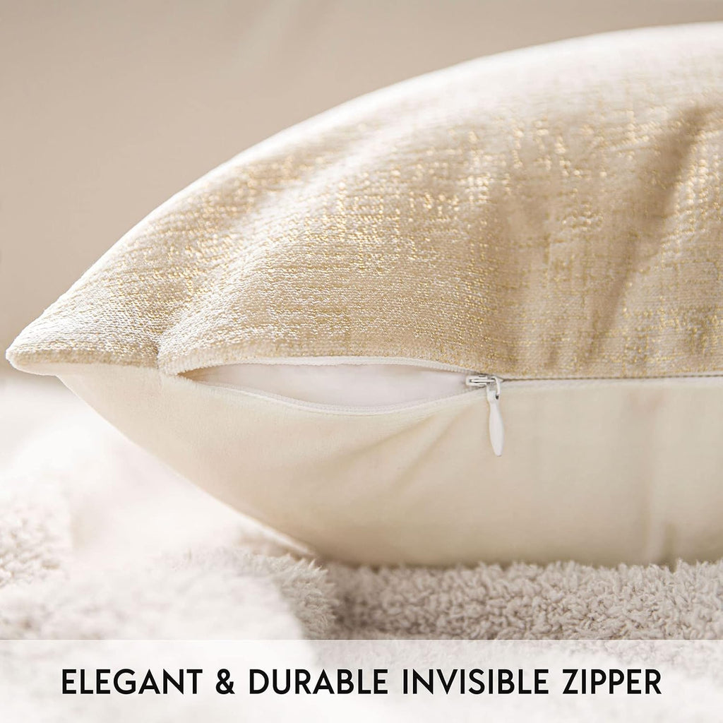 Pack of 2 Sparkling Velvet Decorative Solid Throw Decorative Pillow Cover Soft Gold Glitter Square Cushion Cover