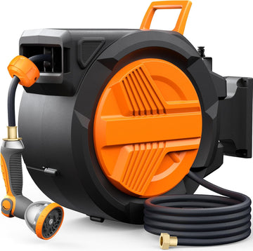 Retractable Garden Hose Reel 1/2" x 100ft, Auto Rewind Hose Reels for Outside, Heavy-Duty Wall-Mounted Outdoor Hose