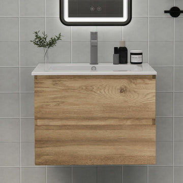 Wall-Mounted Bathroom Vanity with Sink and 2 Soft-Close Drawers