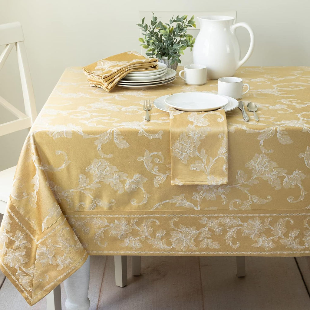Harmony Scroll Woven Damask Fabric Tablecloth, Everyday, Parties, Special Occasions, Weddings Table Cloth