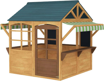Robust Foldable Playhouse with Full Glass Windows, Operable Hinged Door, Convenient Snack Station, Waterproof Roof