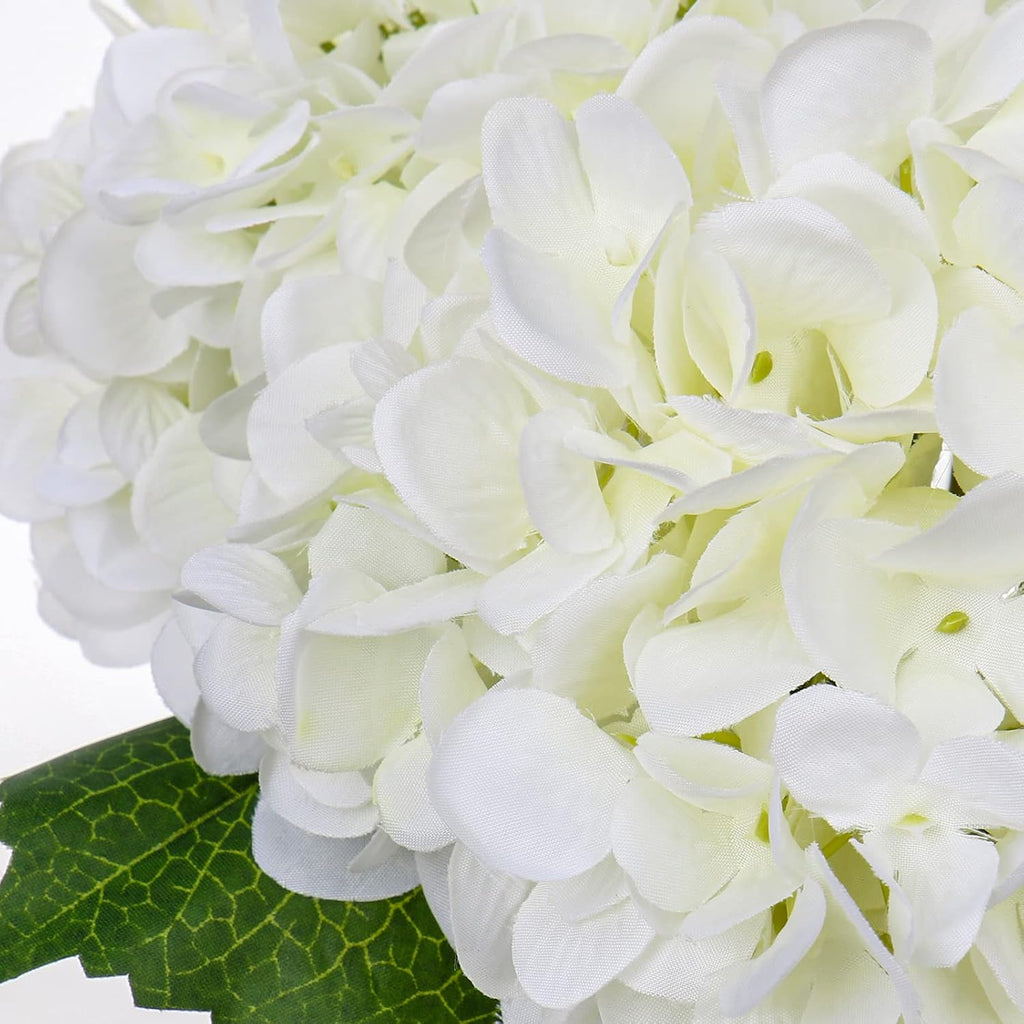 Hydrangea Artificial Flowers with Vase White Silk Fake Flowers Arrangements in Glass Vase with Faux Water Bathroom