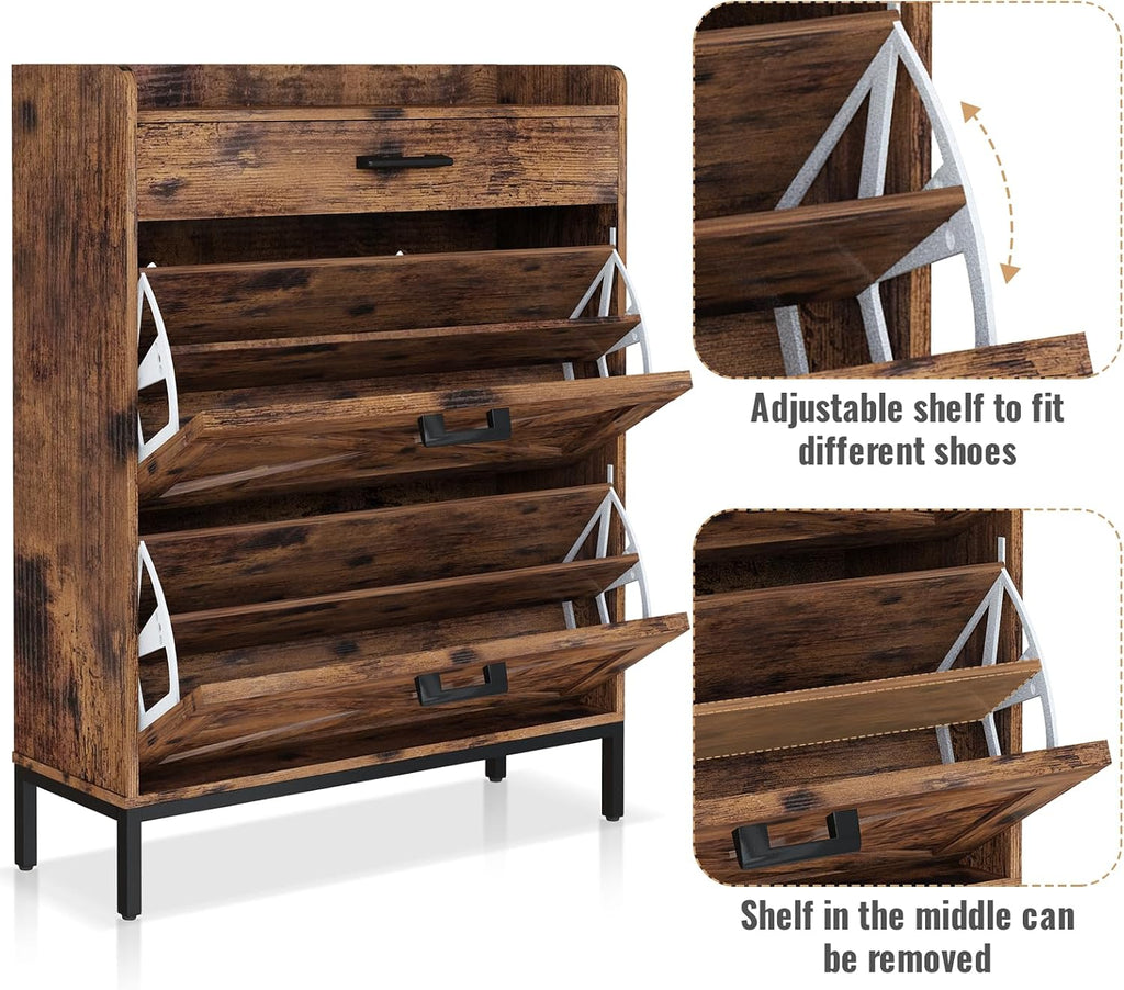 Shoe Storage Cabinet, Shoe Rack Cabinet with Flip Drawers,Freestanding Organizer with Metal Legs ,Foyer,Hallway