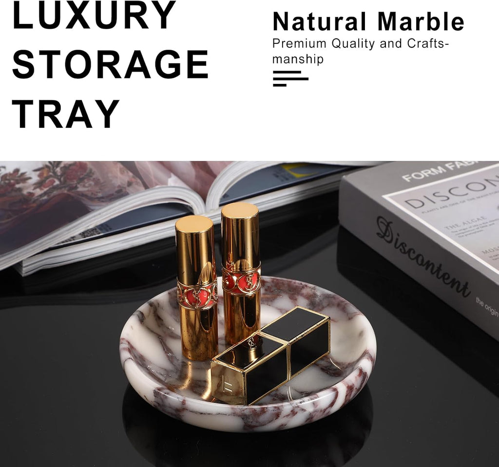 Small Round Key Bowl Table - 5.5" Natural Marble Jewelry Dish Tray Decorative Key Plate Holder Catch All Bowl for