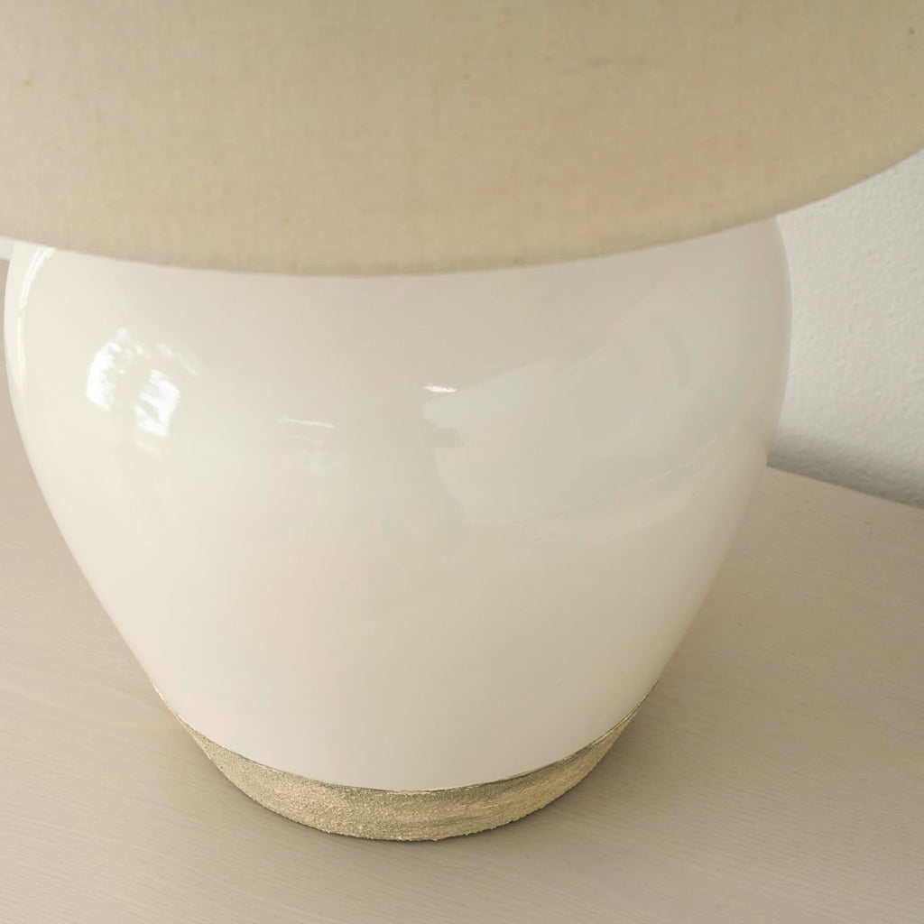 Home 20" Two-Tone White and Tan Glossy Ceramic Table Lamp, Bedside Nightstand Lamp with Warm Beige Shade