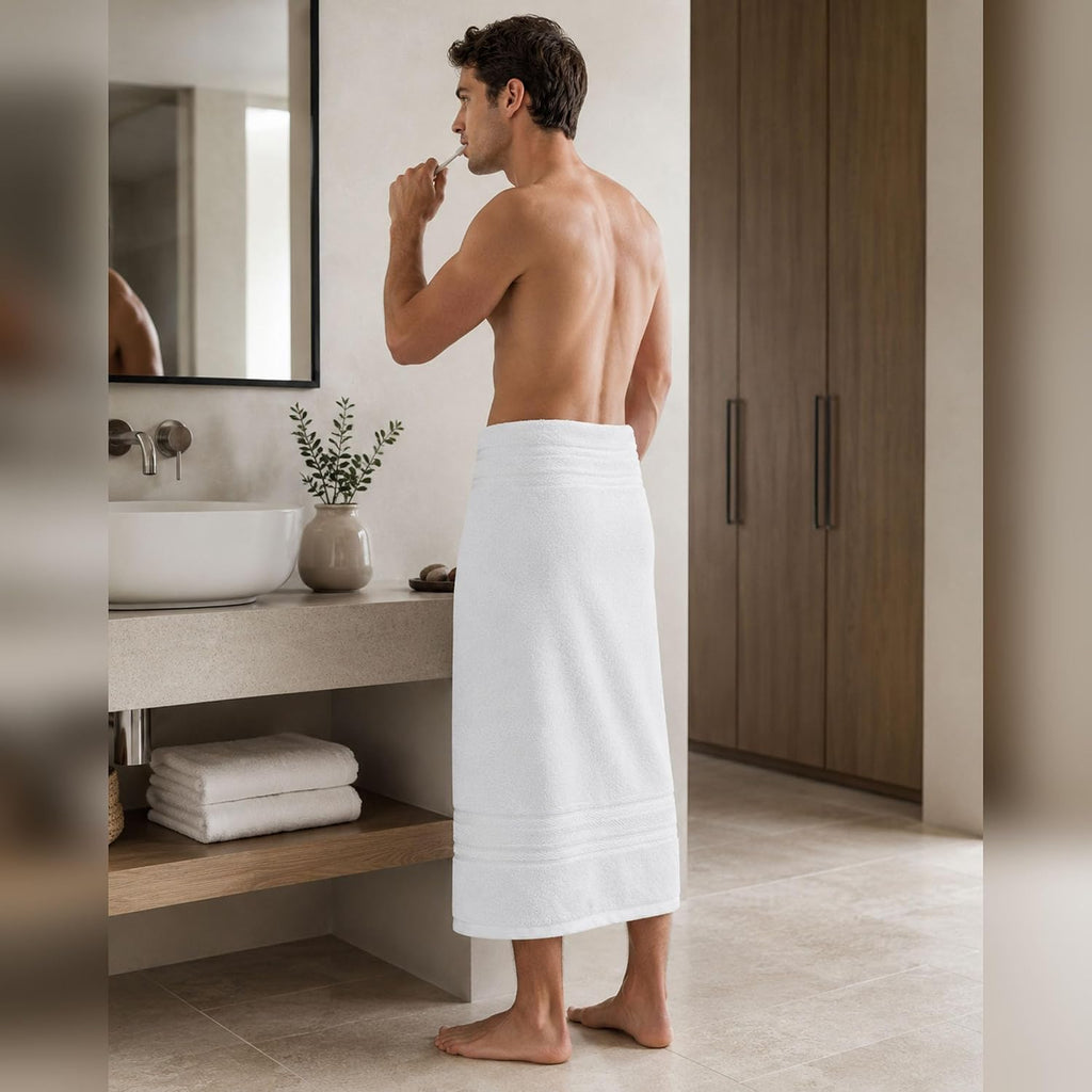 Terry Bath Sheet Set of 6 White Bath Towels Set 35x70 Inches, 100 Combed Long Staple Cotton 600 GSM Highly Absorbent