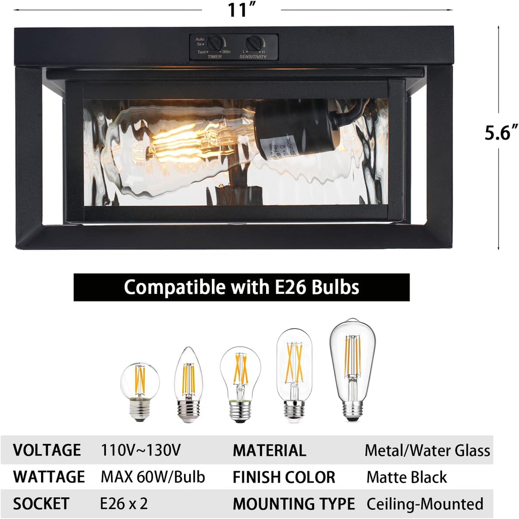 Motion Sensor Outdoor Ceiling Light - Industrial Style, Flush Mount