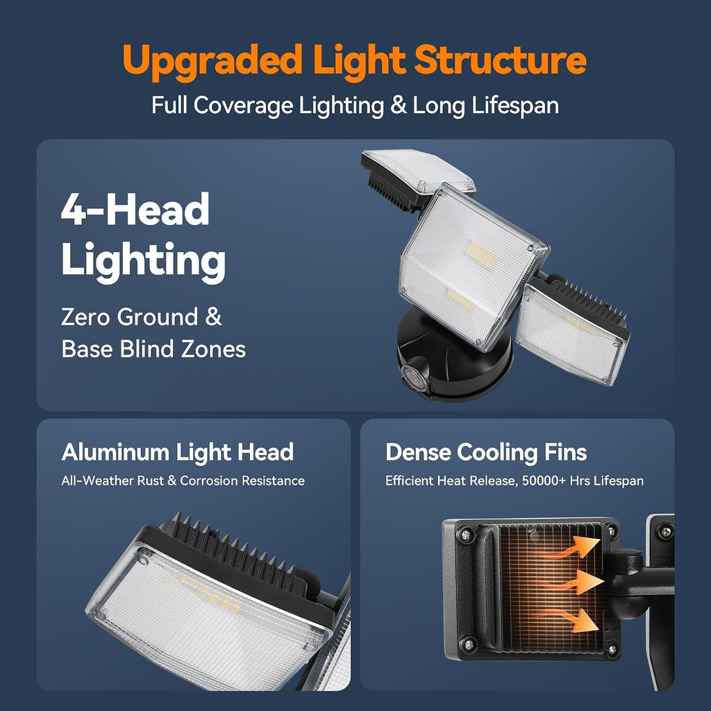 85W 10000LM Dusk to Dawn Outdoor Lighting, 4-Head Super Bright LED Flood Light, 5000K Daylight, IP65 Waterproof