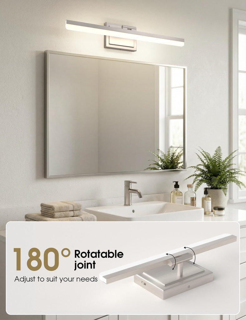 Modern Bathroom Vanity Light 24 inch, Rotatable, 24W Dimmable 5CCT Led Bathroom Light Fixture Over Mirror, Brushed