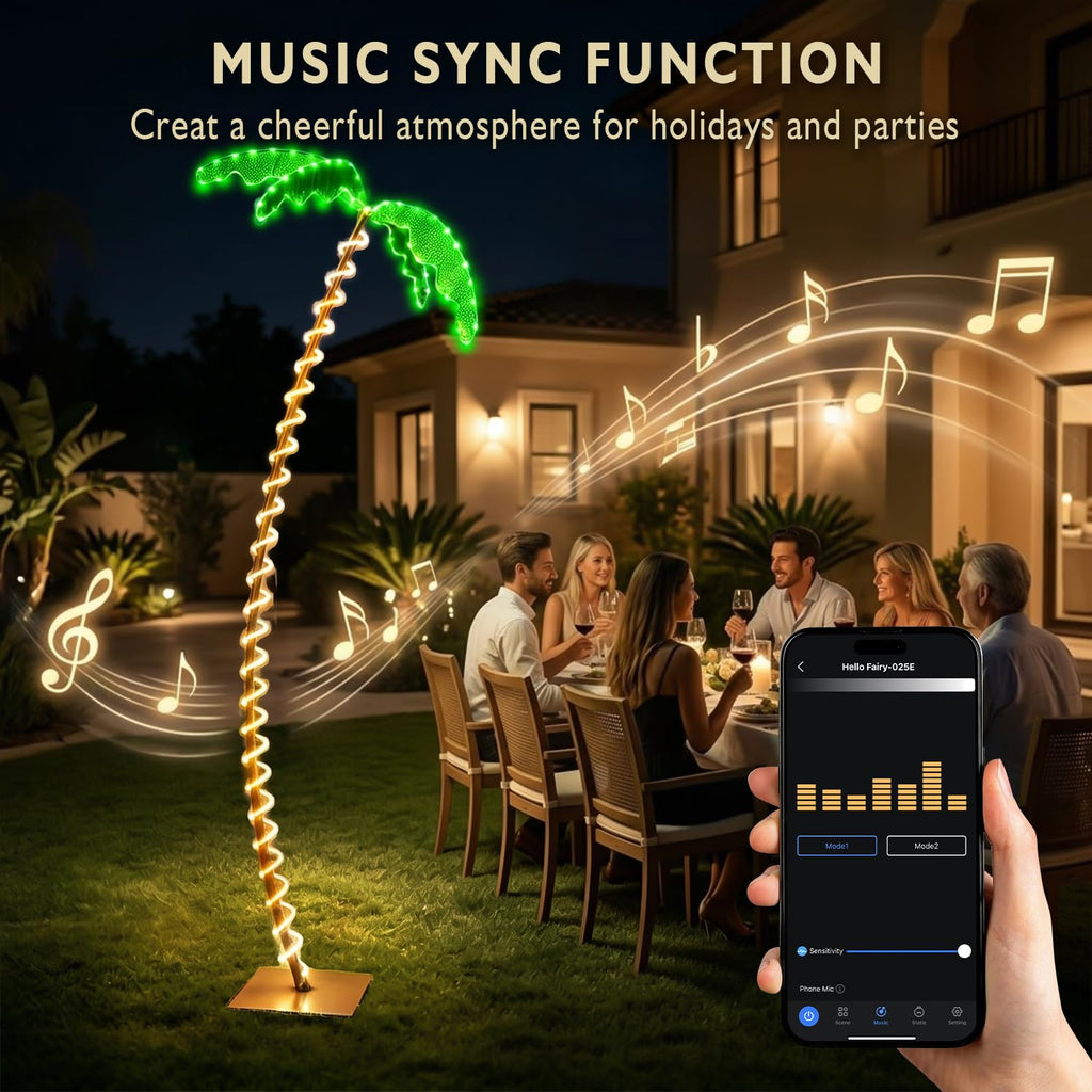 7FT Lighted Palm Tree for Outside Patio, APP & Remote Control Artificial Palm Tree with Metal Trunk and Rope LEDs