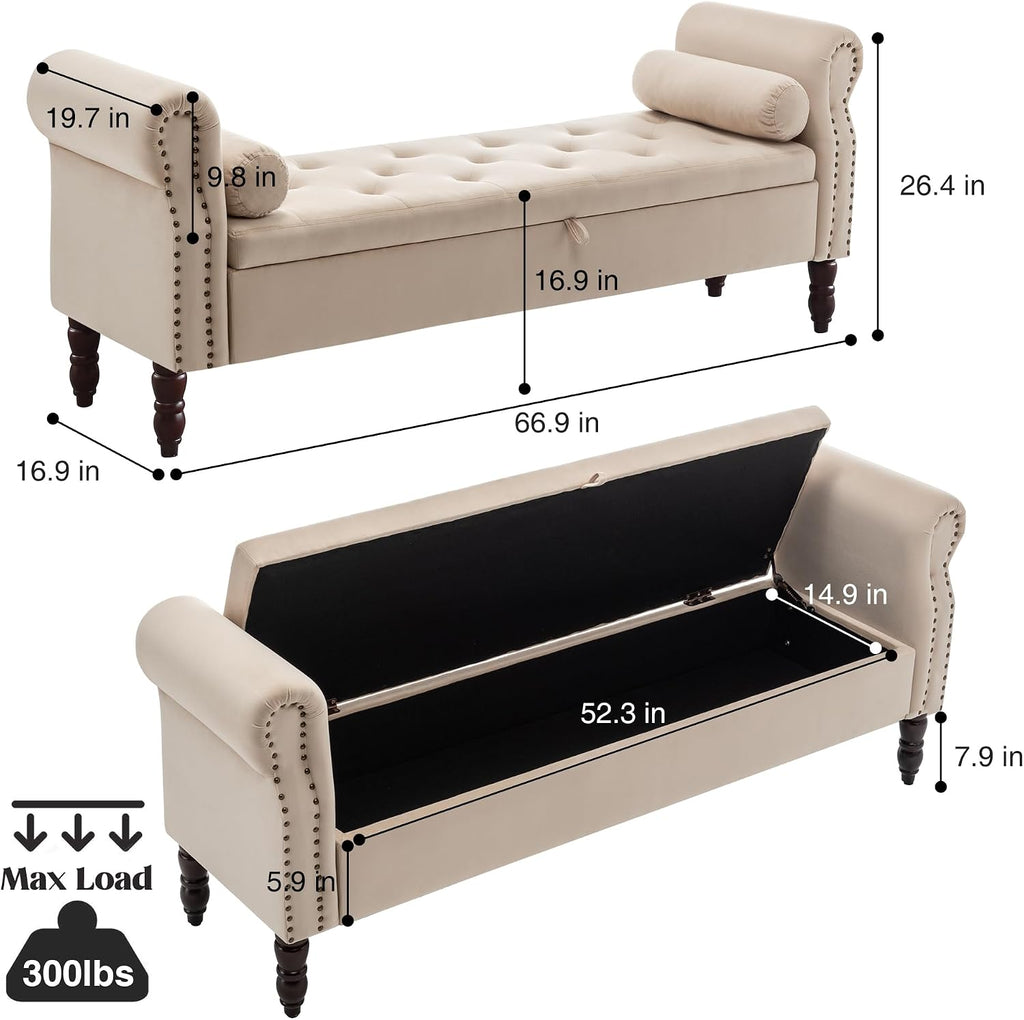 67" End of Bed Storage Bench King Size, Storage Bench , Velvet Bed Bench with Storage Upholstered Tufted Storage