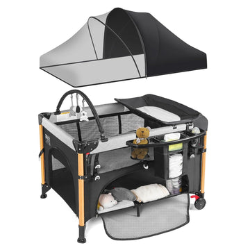 Bassinet 5 in 1 Pack and Play,Baby Crib Portable,Beside Sleeper,Black | One-Second &One-Hand Setup,Playard Adjustable