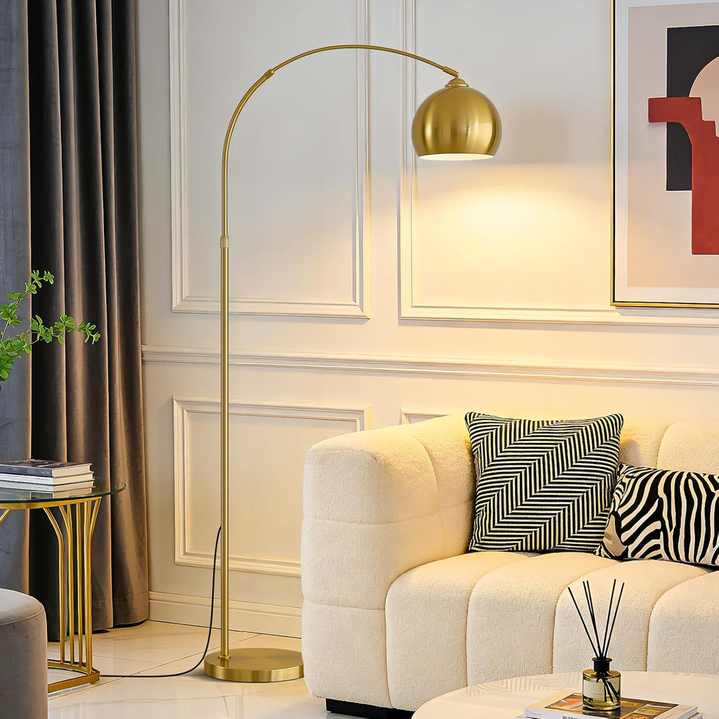 Brushed Gold Arc Floor Lamp 71" Tall, Dimmable 12W LED Smart Standing Lamp with Remote