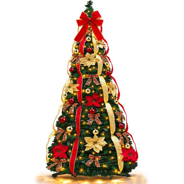 6.5 Ft Pop up, Prelit 200 Warm White LED Lights, Opens Instantly, Fully Decorated, 8 Lighting Modes &