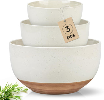 Ceramic Mixing Bowls|Nesting Bowls Set of 3 |Stoneware Serving Bowls with Rustic Terracotta Underside for