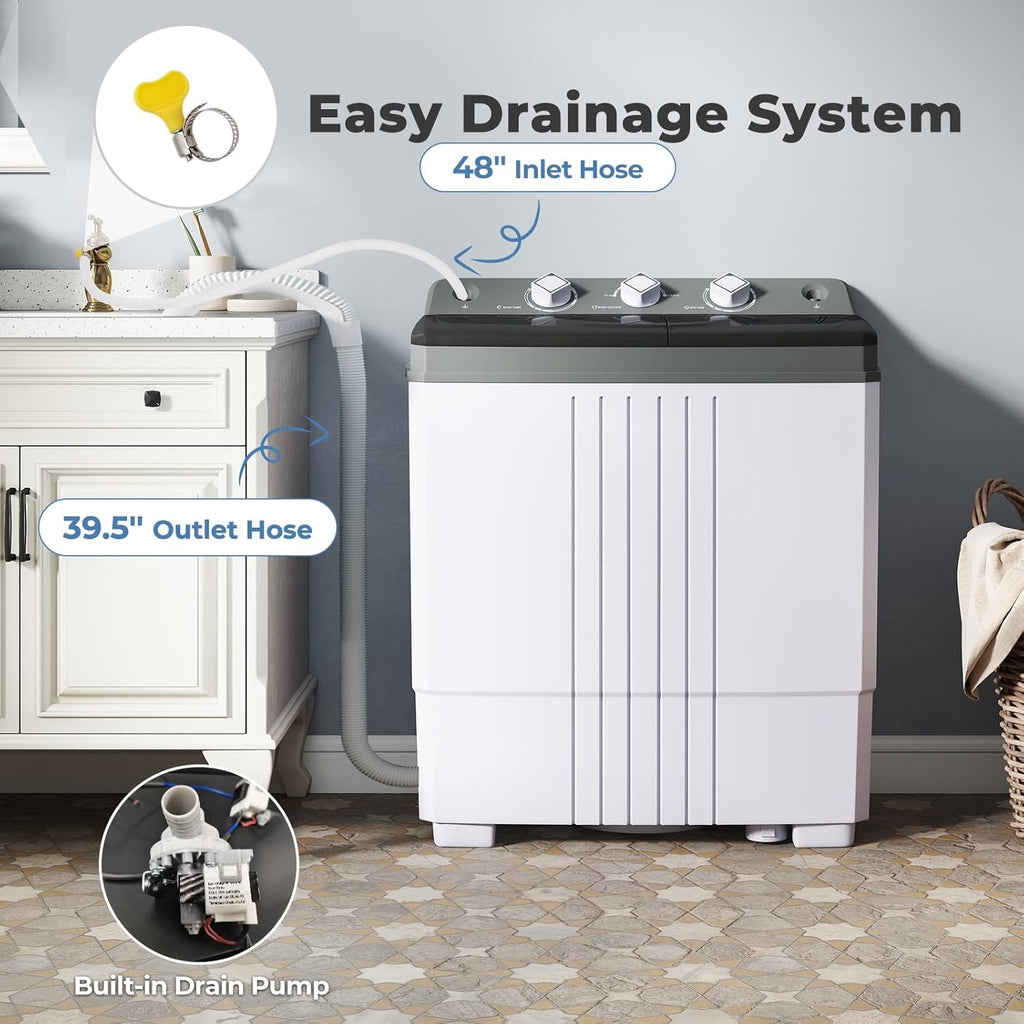Portable Washing Machine, 20 LBS Washer & Spinner Combo with Built-in Drain Pump & Time Control, Compact Twin Tub 12