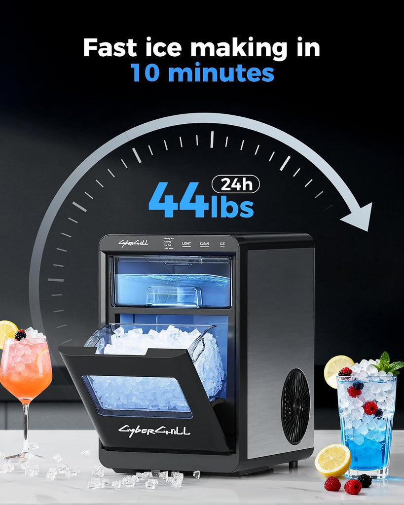Nugget Ice Maker Countertop 44lbs Per Day Pebble Sonic Ice Makers Machine Chewable Pellet Ice with Self-Cleaning