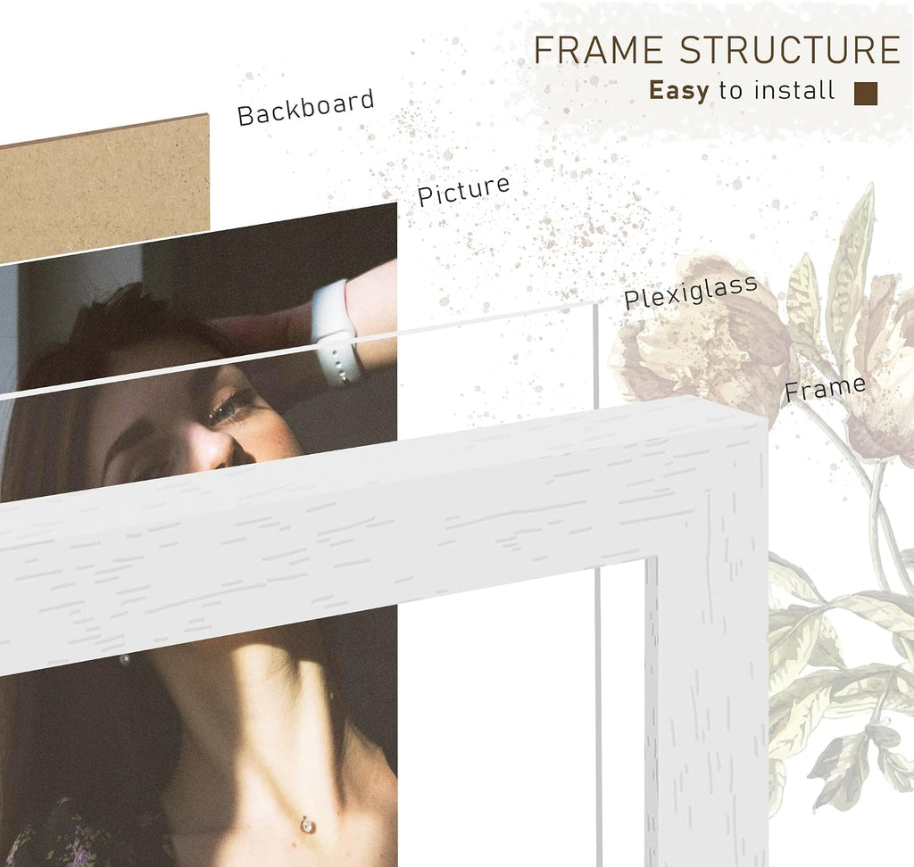 24x36 Solid Wood Poster Frame for Wall Mounting Display,White | Poster Frames 24 x 36 inches with Polished Plexiglass