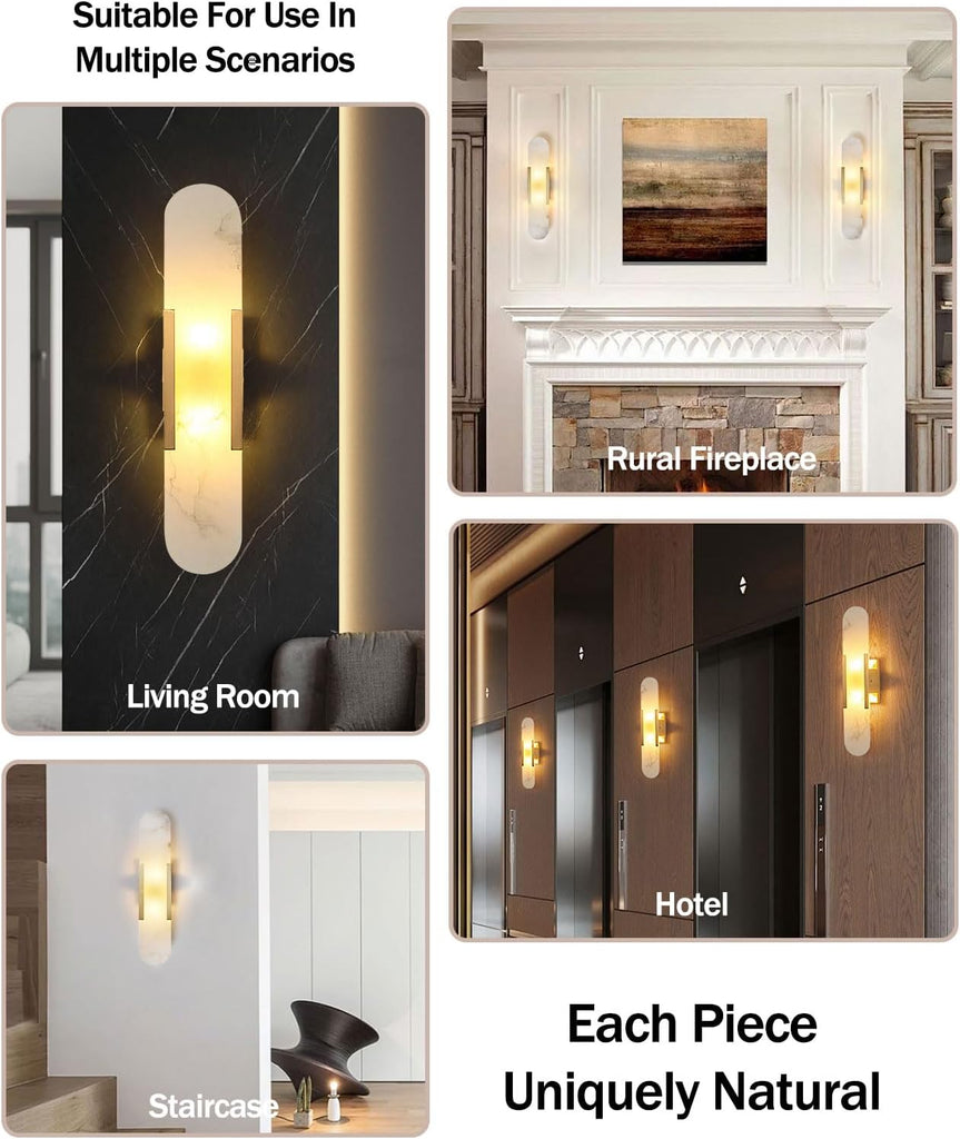 19.7" Alabaster Wall Sconce Natural Marble Sconce Indoor Mid Century Modern Wall Light Oval Stone Lampshade Vanity
