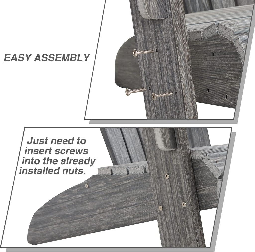 Oversized Adirondack Chair, Grey | Poly Lumber Weather-Resistant Patio Chair with Wide Armrests & High Backrest, Fire