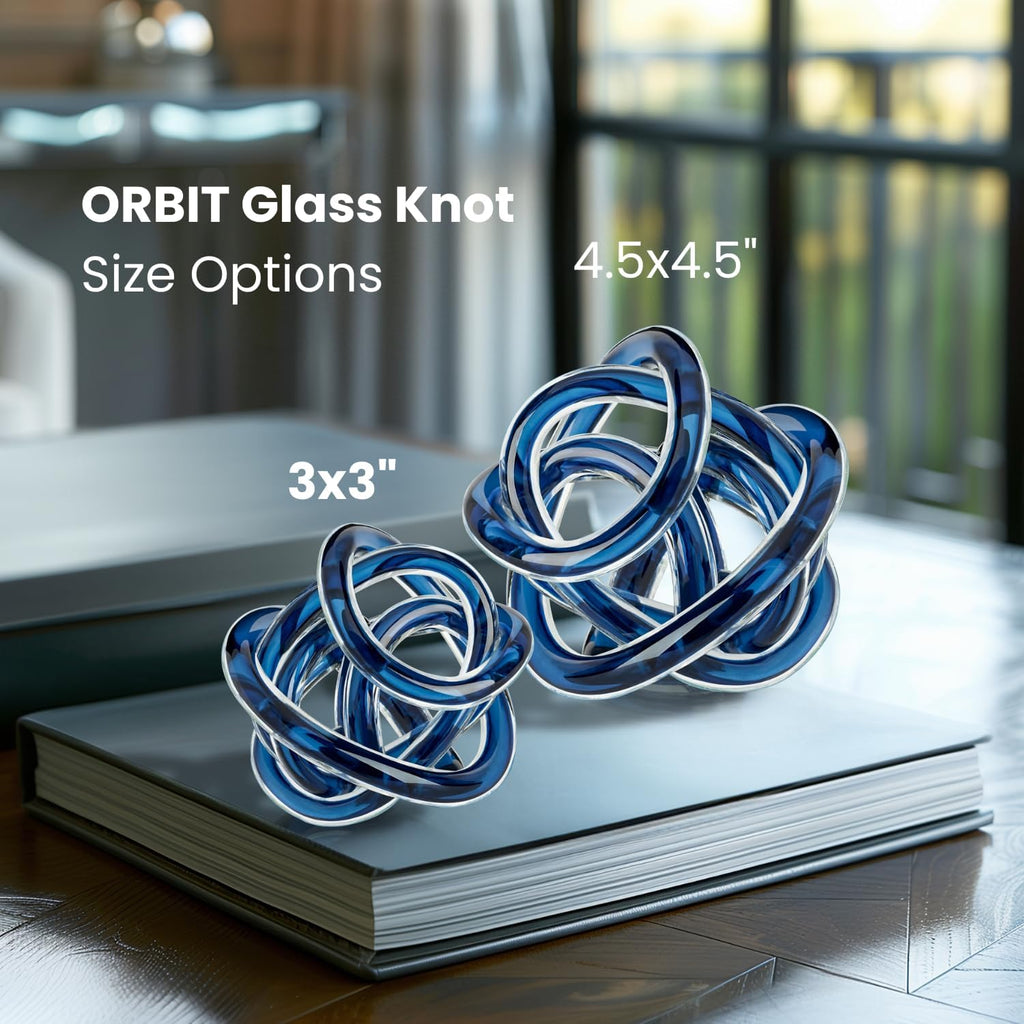 Orbit Hand Blown Glass Infinity Knot Sculpture - 3 Inch Glass Art Blue Knot Decor Ball Decor, Small Centerpiece Table