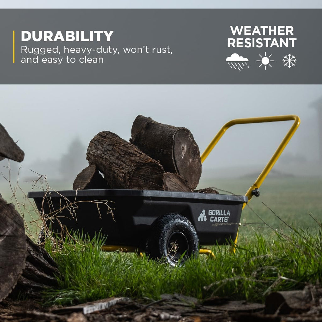 Poly Dump Cart, 2-Wheel Garden Wagon, 4 Cu Ft, 300lb Capacity | Foldable Handle, Push or pull design, Low center of