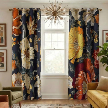Dark Boho Floral Curtains 100% Blackout Bedroom 84 Inches Long Thermal Insulated Botanical Vintage Flower Drapes Fall
