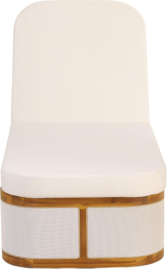 Teak Finish Acacia Wood Chaise Lounge Set with Cream 2-Fold Cushion, Outdoor Recliner Chair with 3-Position