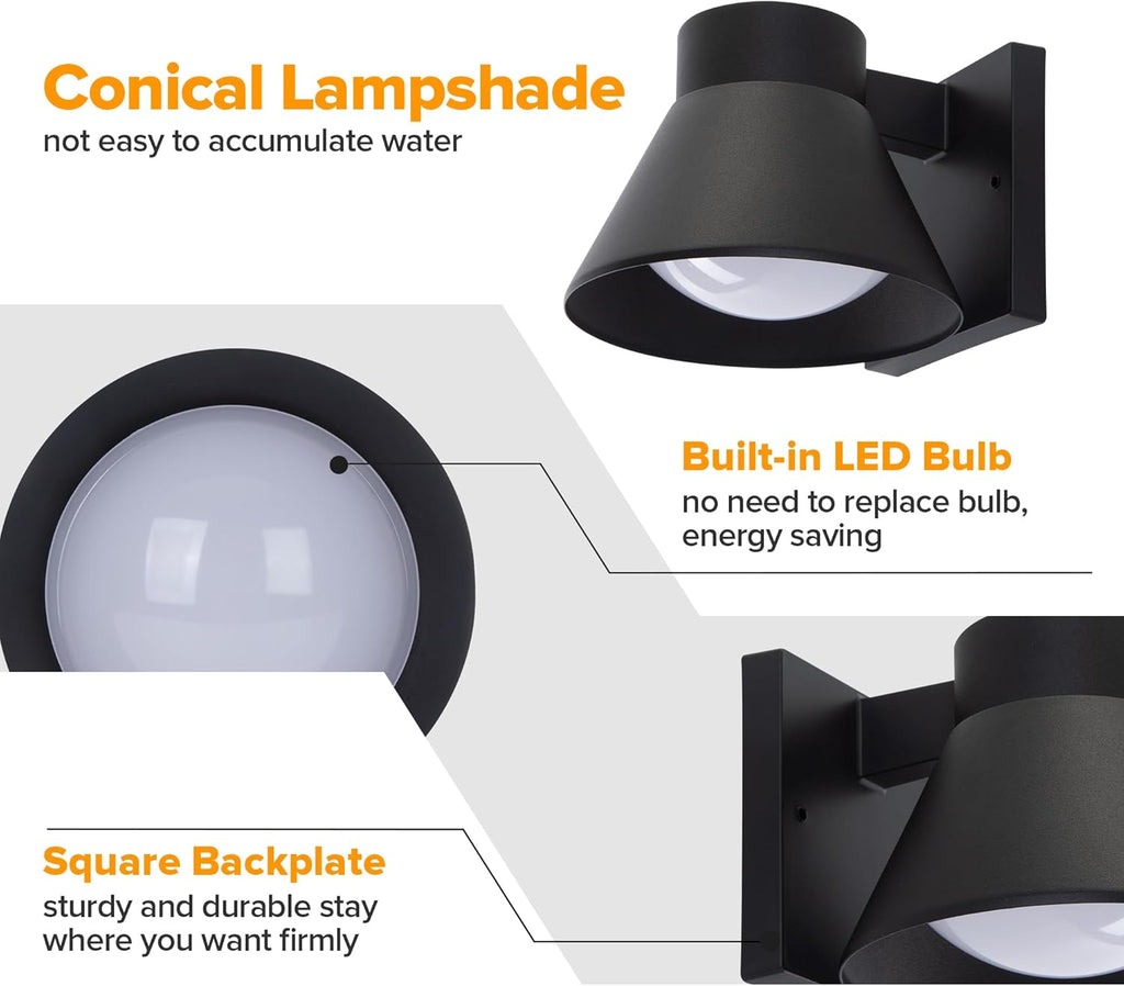 2 Pack LED Outdoor Wall Light Fixtures, Black Front Porch Lights Wall Mount Lighting
