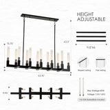 54-inch Linear Dining Room Pendant Light Fixture with Glass Tube,Black Rectangular 12-Lights Industrial Kitchen Island Lighting Over Table(Included E26 Bulbs) A114-B0F1FDB52L