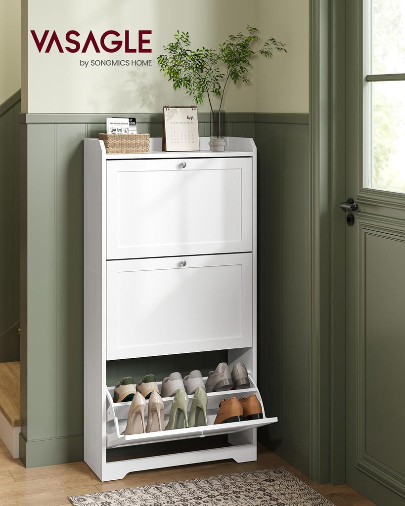 Shoe Cabinet with 3 Flip Drawers, Shoe Organizer, Adjustable and Removable Dividers, Holds 12-20 Pairs, Entryway, 9.4