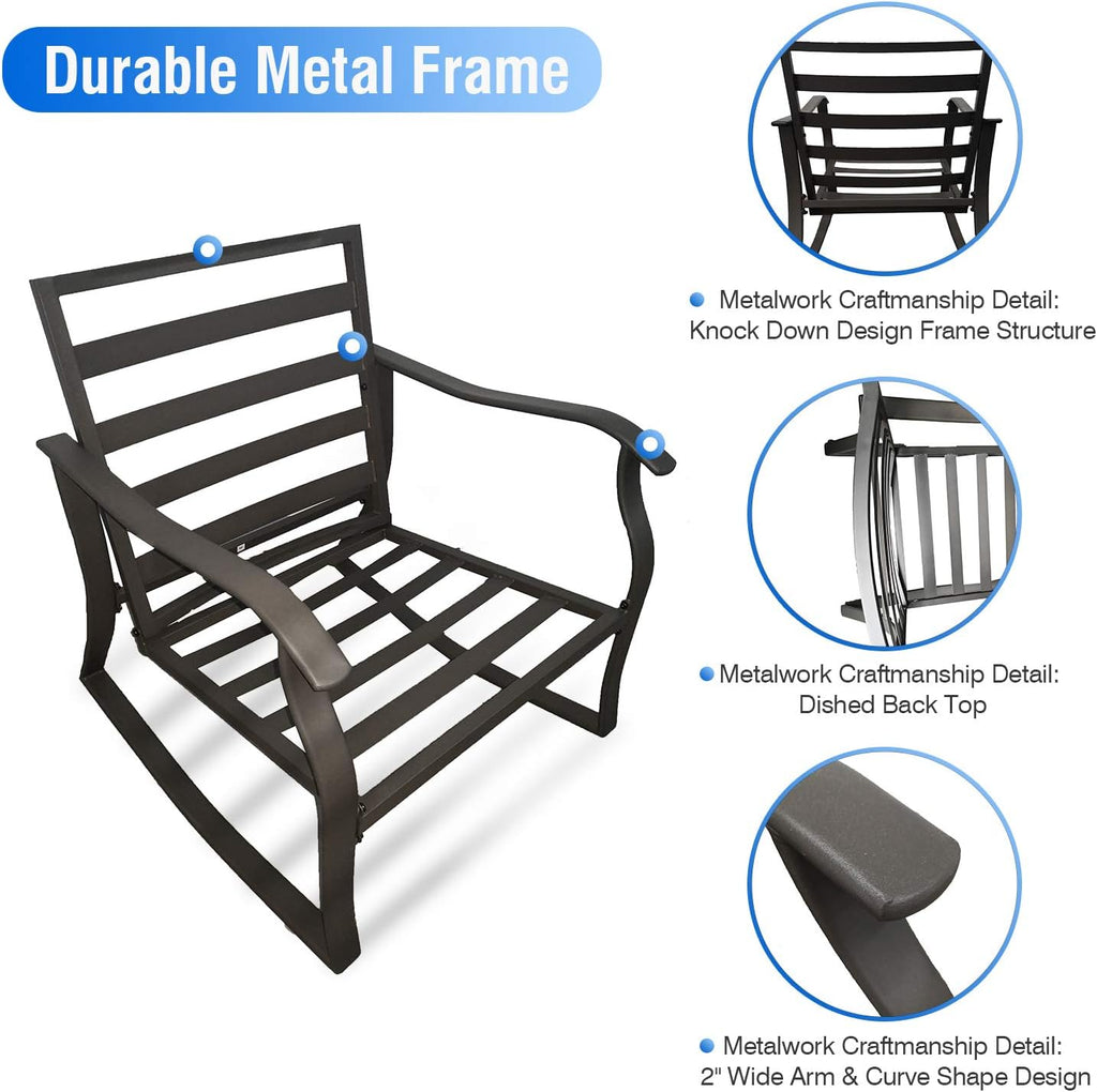 Casualstay Patio Chair Set of 2 Rocking Chairs with Comfortable Super Thick Back&seat Cushion,Durable Steel Frame