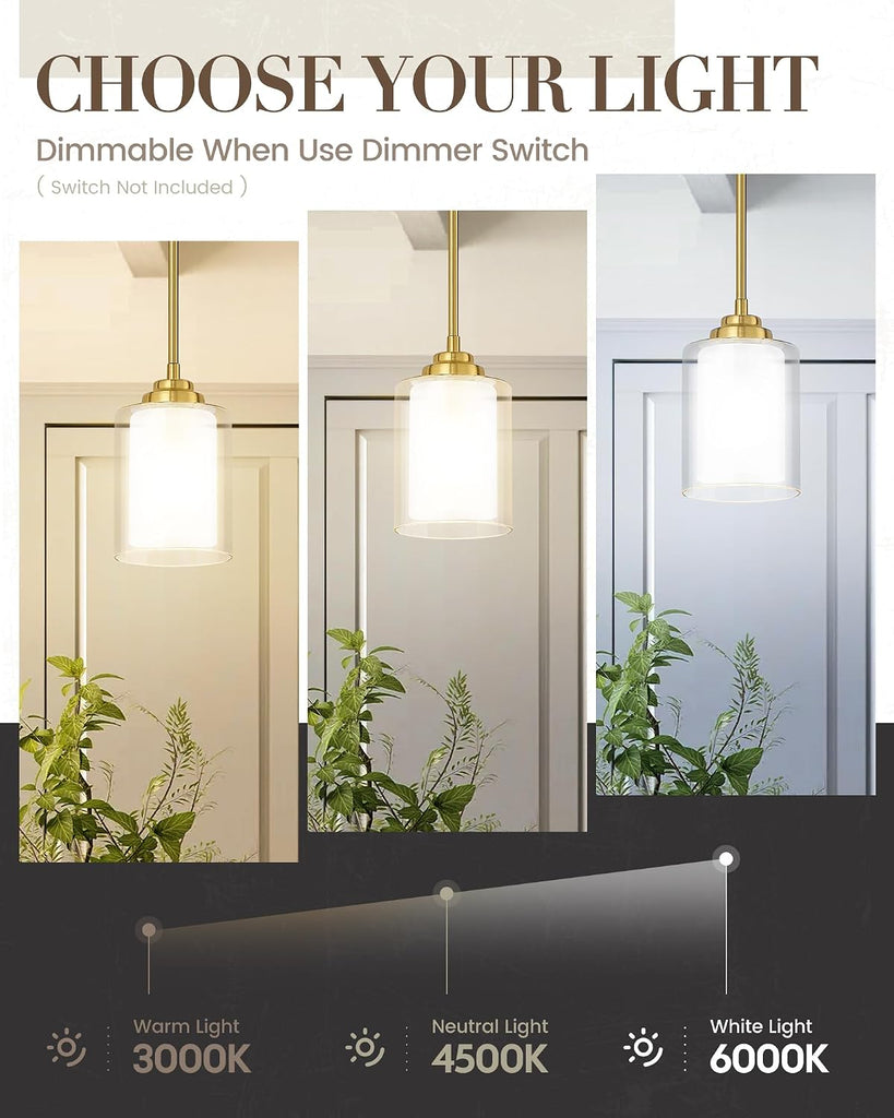 Modern Pendant Light, Brushed Gold Modern Pendant Light for Kitchen Island, Hanging Ceiling Light Fixture, Farmhouse