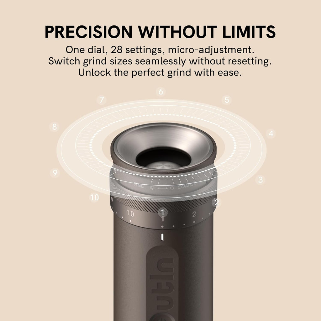 Fino Portable Electric Coffee Grinder with 28 Precise Grind Settings | Adjustable Coffee Bean Grinder, One-Touch Burr