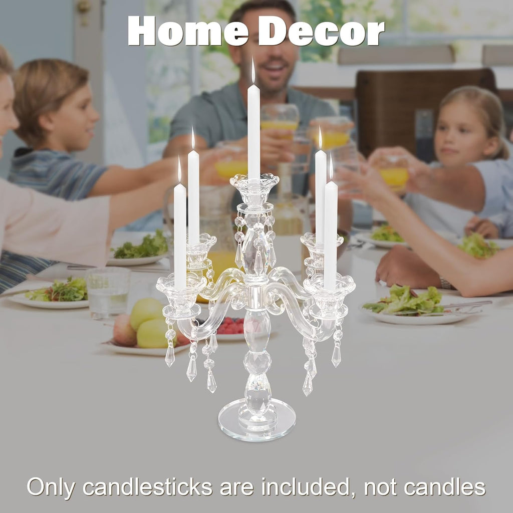 5 Arm Crystal Candle Holder Modern Clear Candlestick Holders Vintage Candelabra Centerpieces for Tables Candle