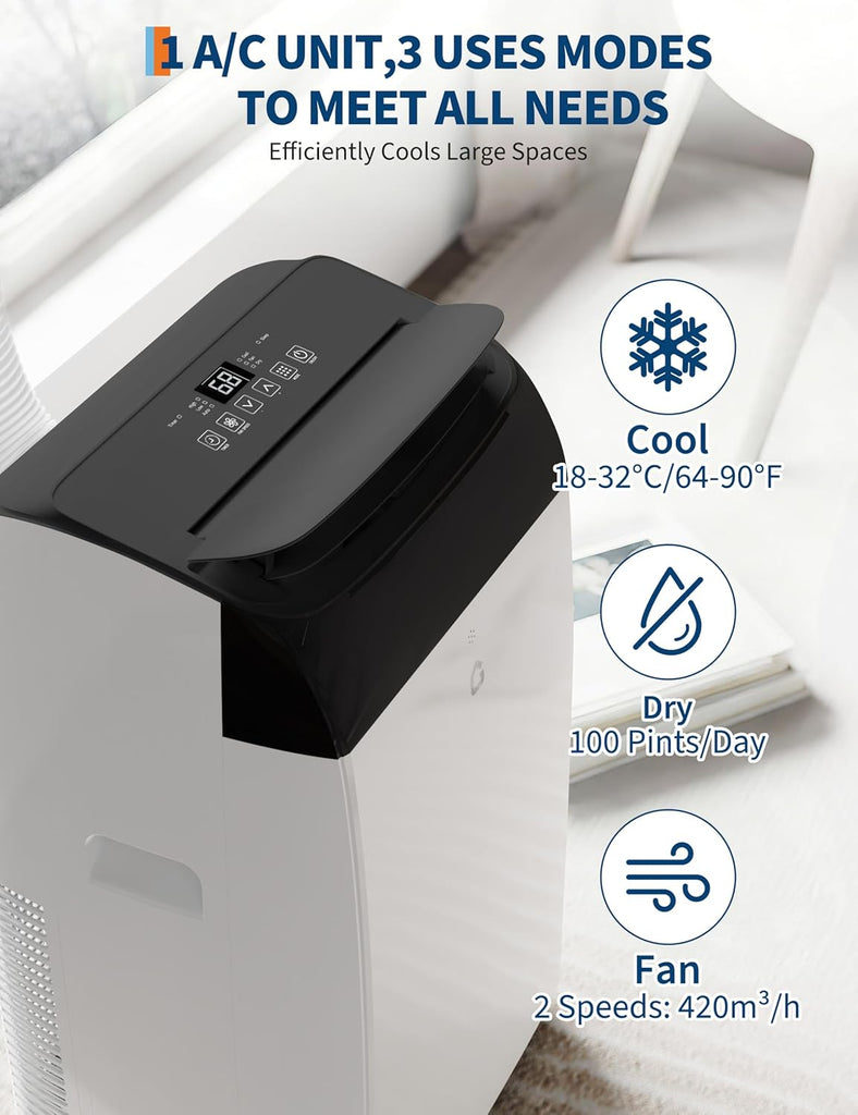 14000 BTU Portable Air Conditioner, 3-in-1 Indoor AC Unit with Cooling, Dehumidifier, Fan, 24-Hour Timer