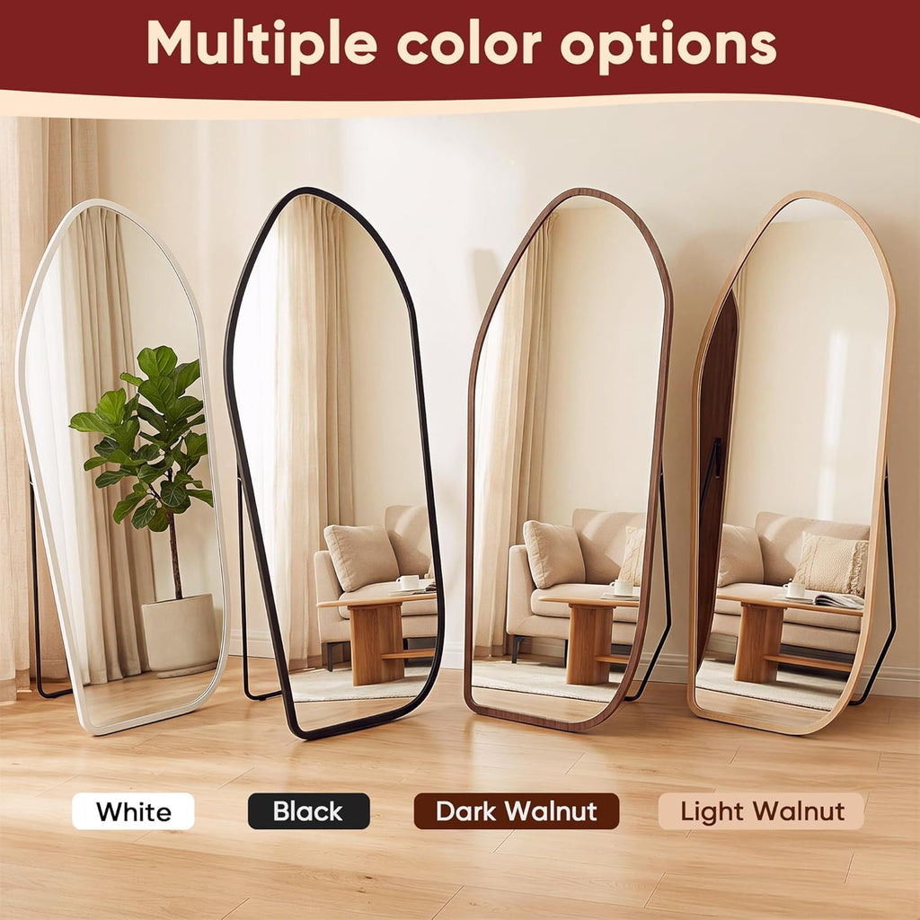 Full Length Mirror, Oversized Floor Mirror with Solid Wood Frame, Large Standing Mirror Living Room, Wood Art Style