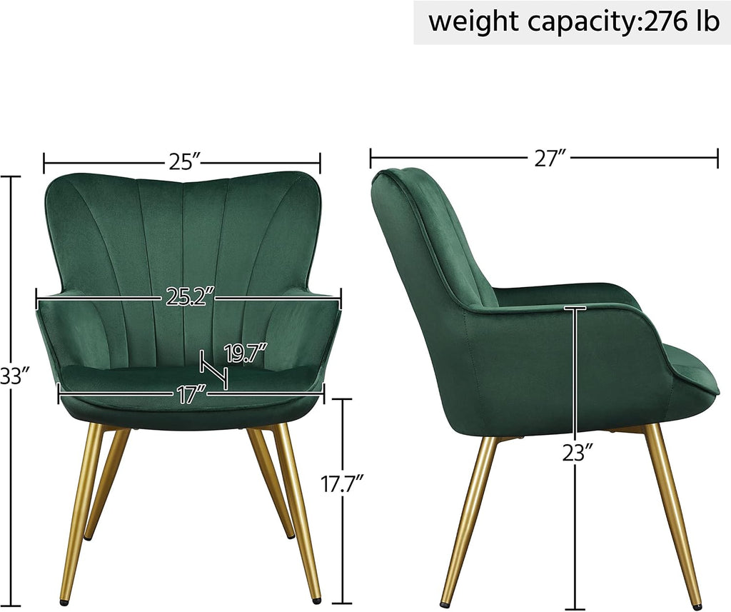 Velvet Accent Chair, Modern Armchair Vanity Chair with Wing Side and Metal Legs, Cozy and Soft Padded and High Back