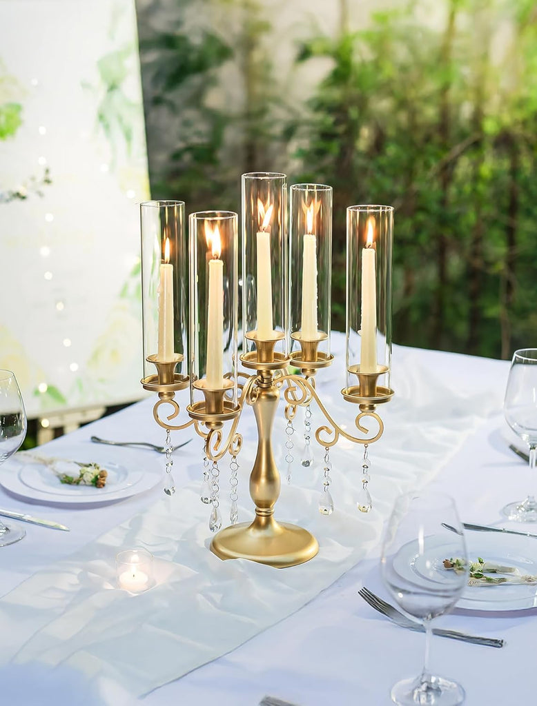 Gold Candelabra Candle Holder: 5 Arm Vintage Candelabras Wedding Centerpieces for Table - Candlestick Candle Holders