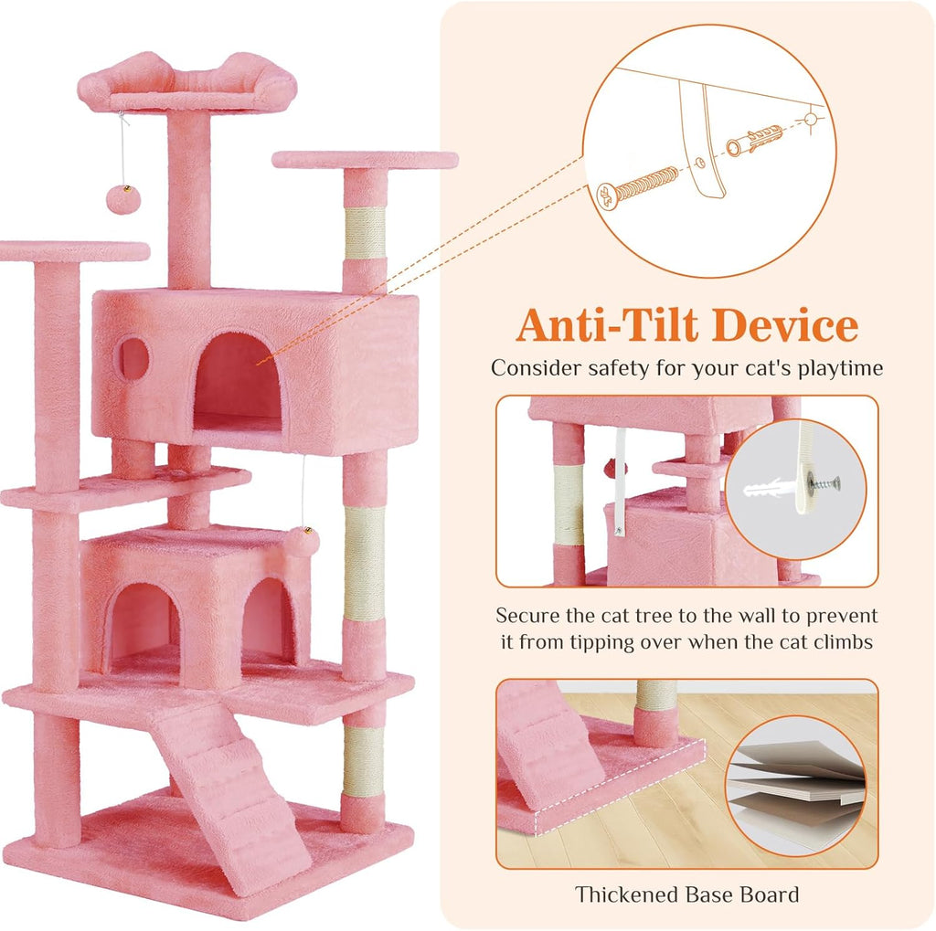54 Inch Cat Tree Tower, Multi-Level with Cat Scratching Post, Indoor Cat Condo with Climbing Ladder, Plush Toy