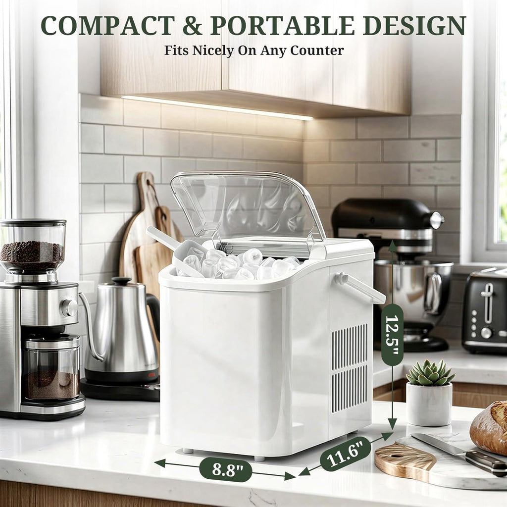 Ice Maker, Portable Ice Makers Countertop with Handle, Basket & Scoop, 26Lbs/24Hrs, 9 Bullet Ice Cubes in 6 Mins, 2