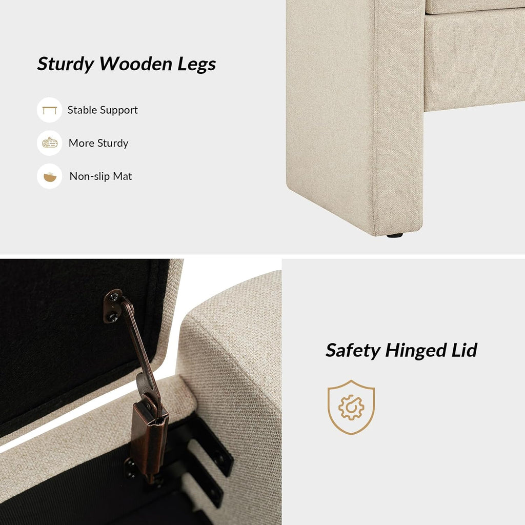 55" Modern Upholstered Storage Bench with Tufted Seat, Fabric Ottoman Bench , or Living Room, Soft Close Hinge,Linen