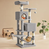Cat Tree, 59.5-Inch Tall Cat Tower, Plush Multi-Level Condo with 5 Scratching Posts, 2 Perches, 2 Caves, Hammock
