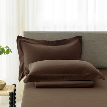 King Size Pillow Shams Set of 2 - 100% Cotton, Linen-Like Texture, Embroidered Flange Edge, Envelope Closure