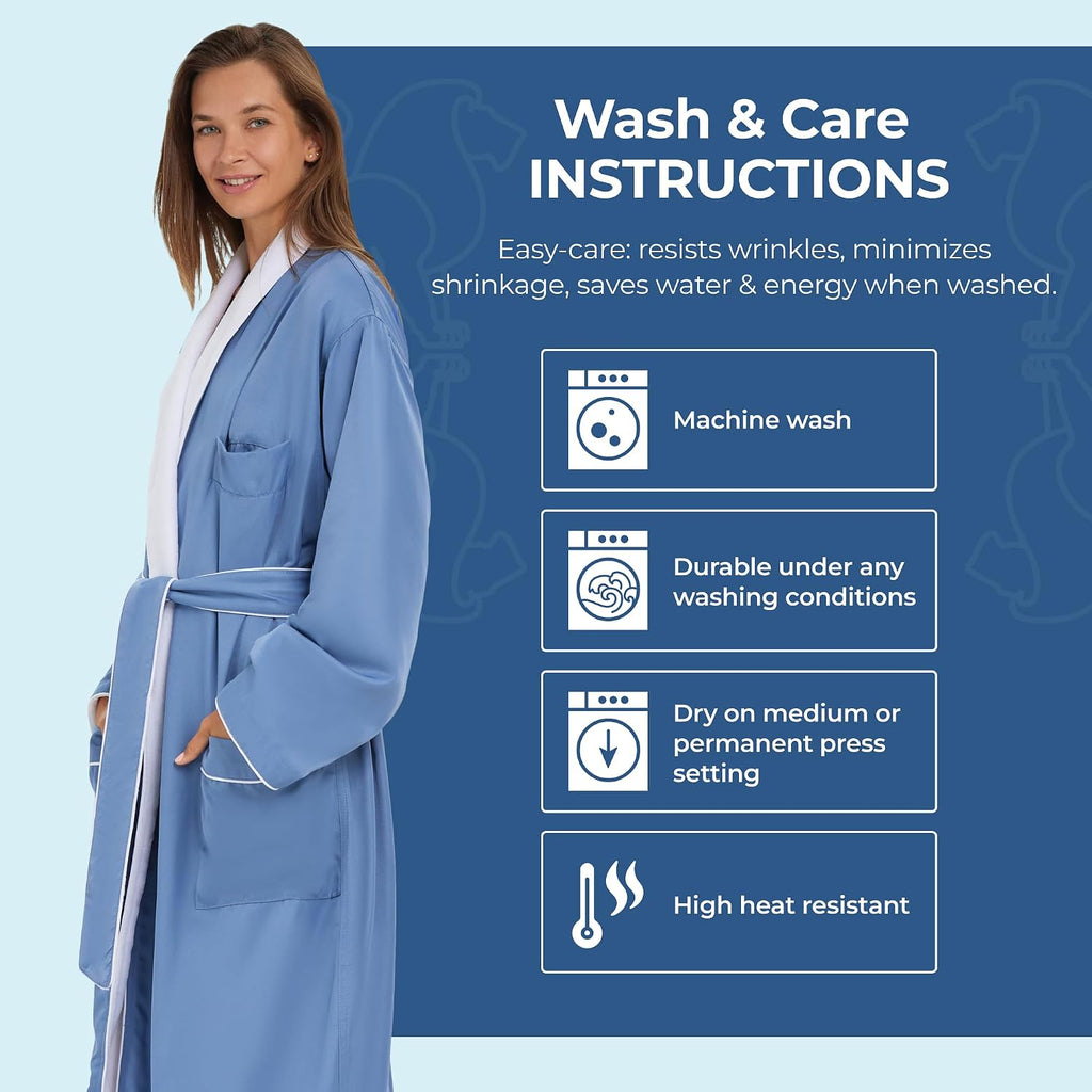 Unisex Plush Lined Microfiber Bath Robe | Soft Shell with Polyester Lining, Resort-Grade Hotel & Spa Robe with Pocket