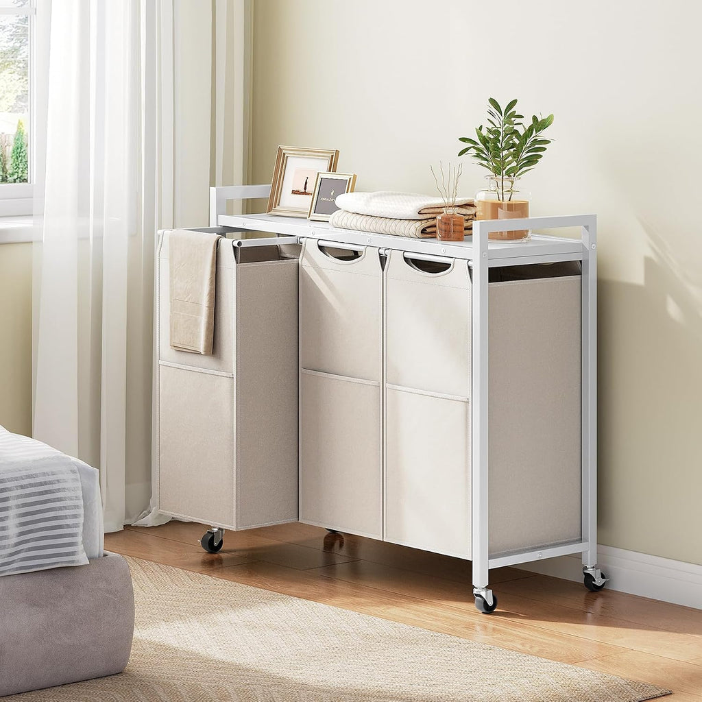 Laundry Sorter 3 Section, Laundry Hamper with Wheels, 3 × 11.5 Gal (43.4L), Rolling Laundry Basket, Pull-Out and