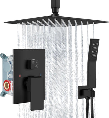 Ceiling Mount Shower System Rain Shower Head with Handheld Spray High Pressure Shower Faucet Set Rough-in Valve Shower