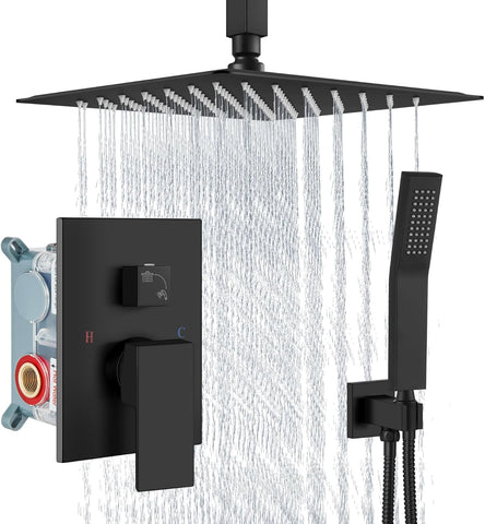 Ceiling Mount Shower System Rain Shower Head with Handheld Spray High Pressure Shower Faucet Set Rough-in Valve Shower