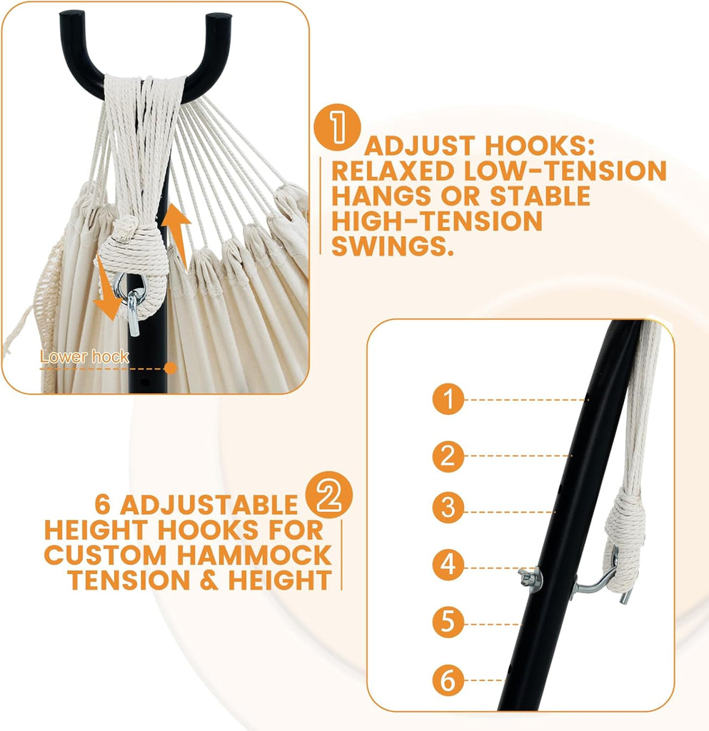 9FT Double Hammock with Sturdy Steel Stand and Durable Fabric, Camping Lace Hammocks Include Portable Carrying Case